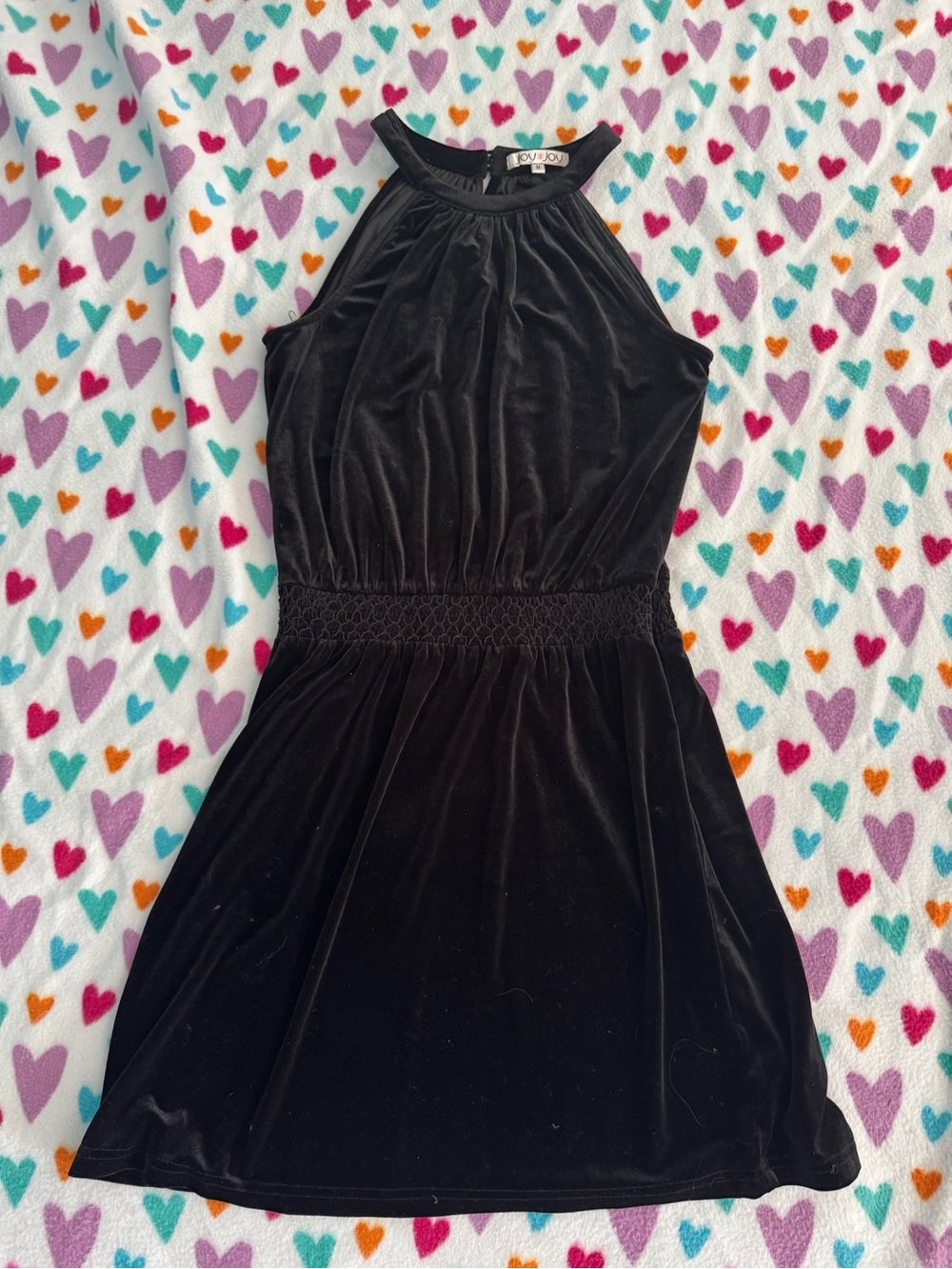 Joy Joy Black Velvet Halter Mini Dress